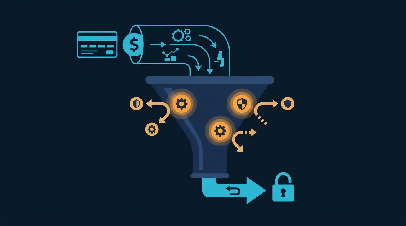 Chargeback funnel and intervention points.