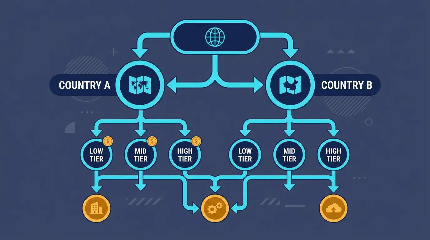 Structure decision flowchart by country and revenue tier.