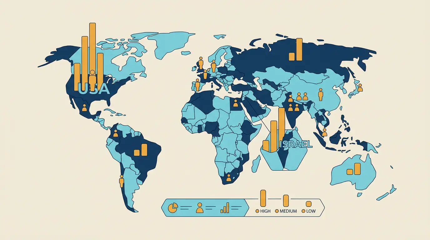 Jewish singles by country chart.