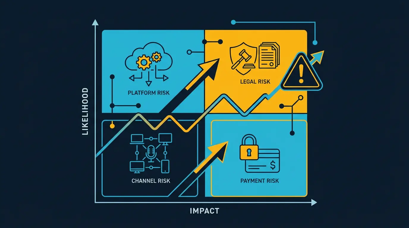 Risk map: channel, platform, payment, legal.