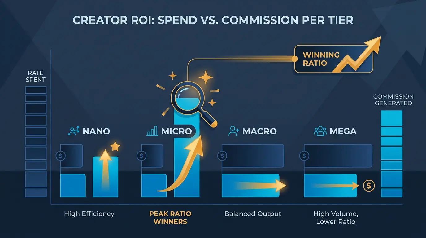 ROI chart: rate spent vs commission generated per tier.